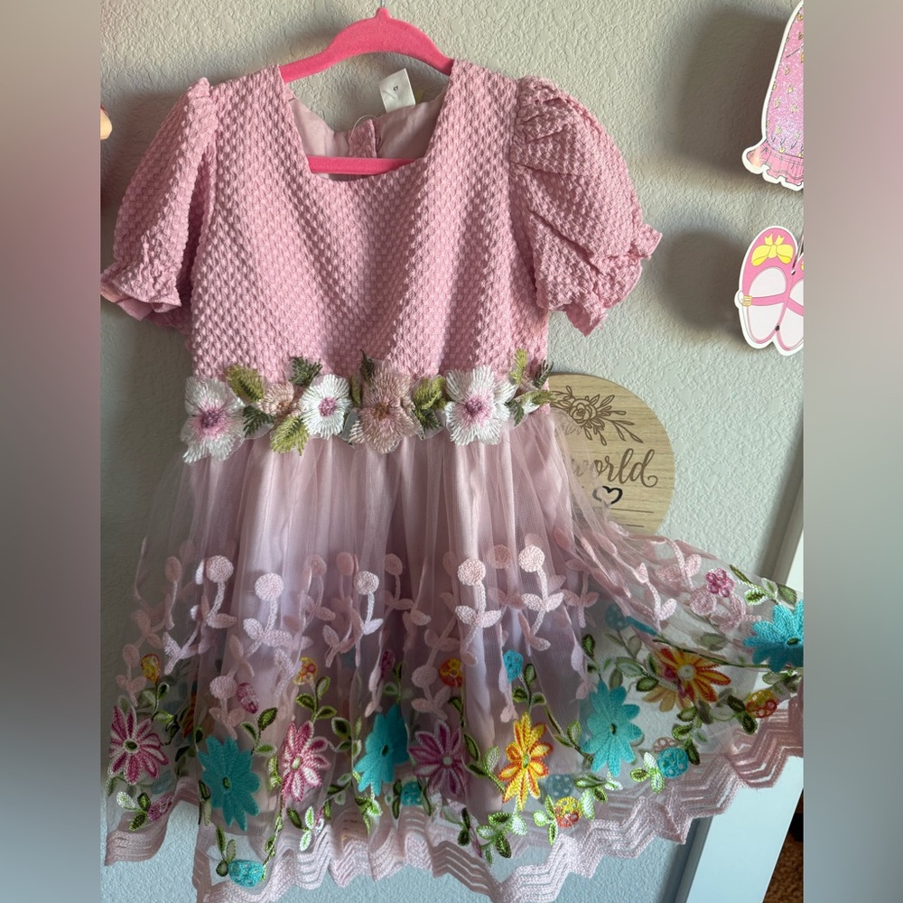 Pink Floral Embroidered Dress